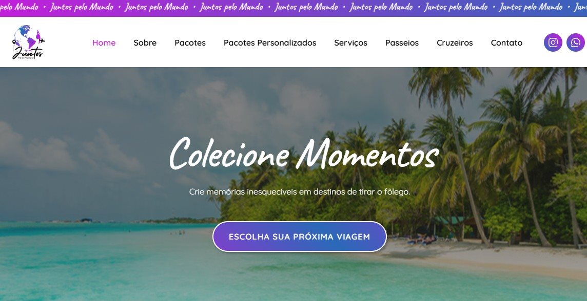 Site da Juntos Pelo Mundo, empresa que está no meio de uma polêmica com agentes de viagens
