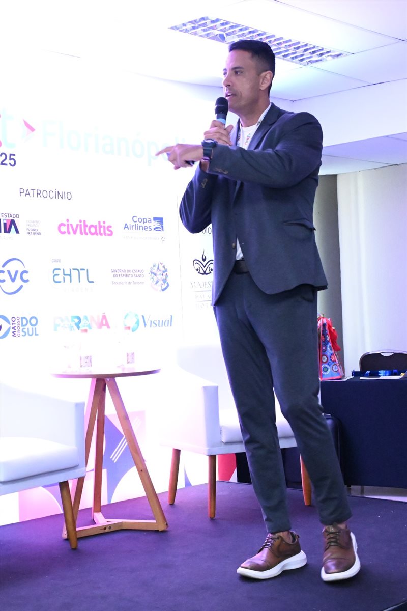 O empresário Paulo Maia, do Espírito Santo, em sua apresentação em Florianópolis, no Next 2025
