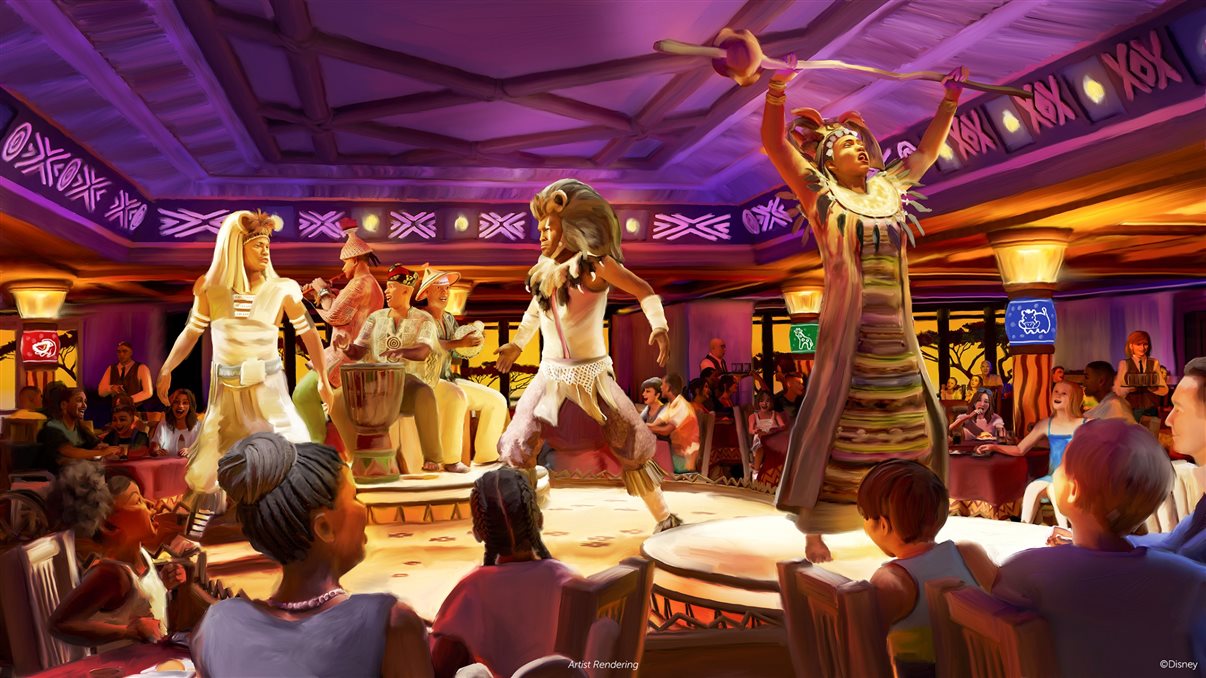The Pride Lands – The Feast of the Lion King: restaurante com jantar-show inspirado em O Rei Leão, com culinária, cenografia e trilha sonora que remetem à savana africana