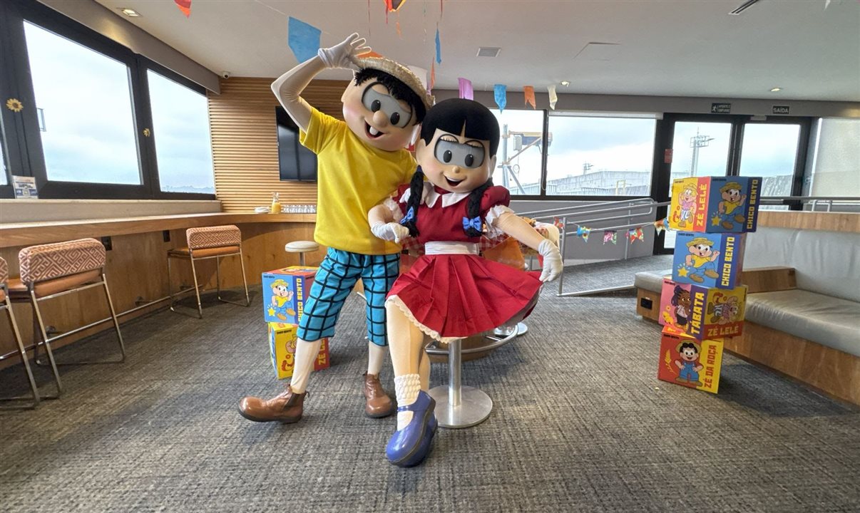 A dupla caipira, Chico Bento e Rosinha, encontraram os passageiros no Lounge Gol Smiles, do Aeroporto de Guarulhos