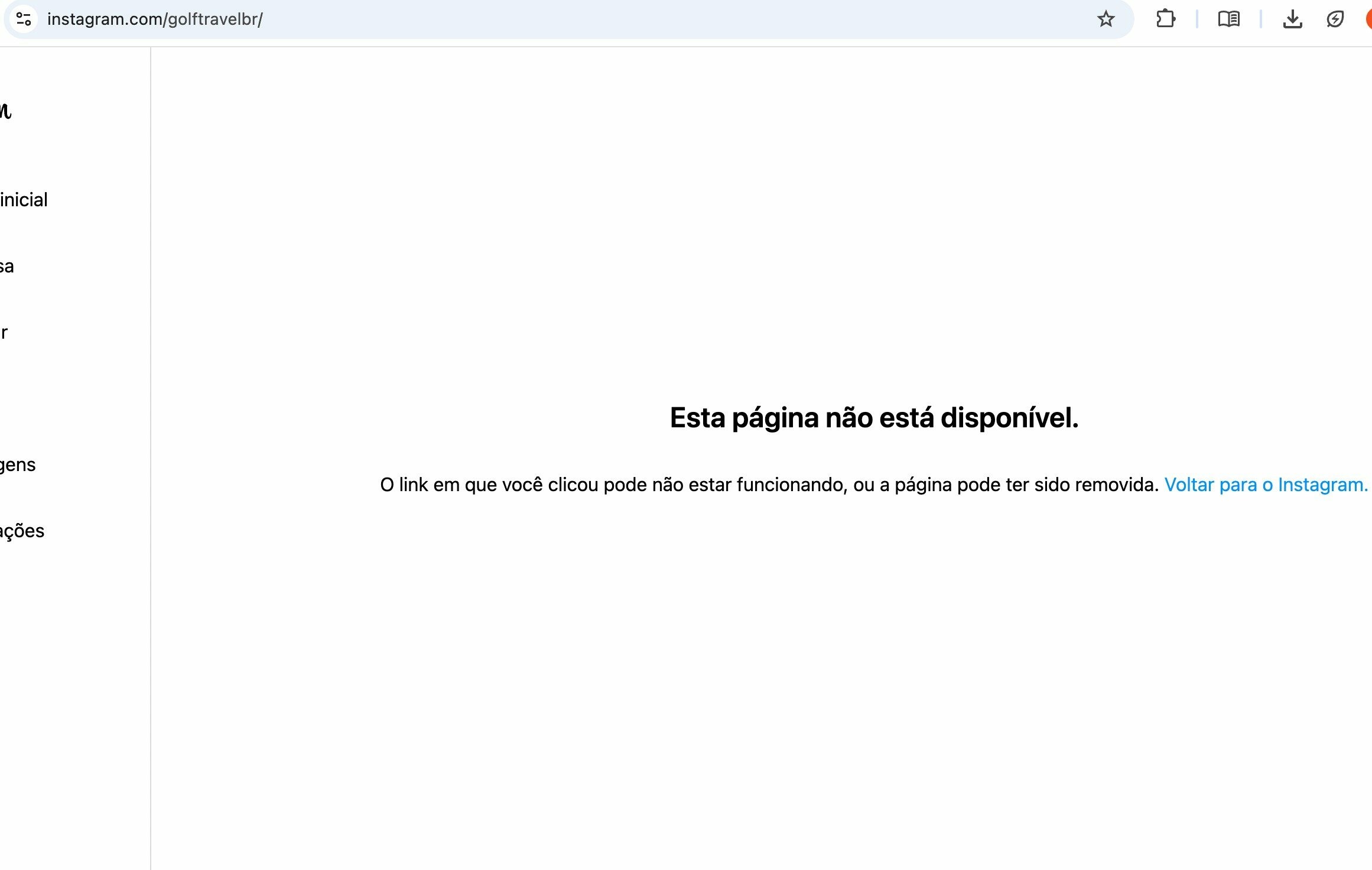 Página da Golf Travel no Instagram já não está mais disponível