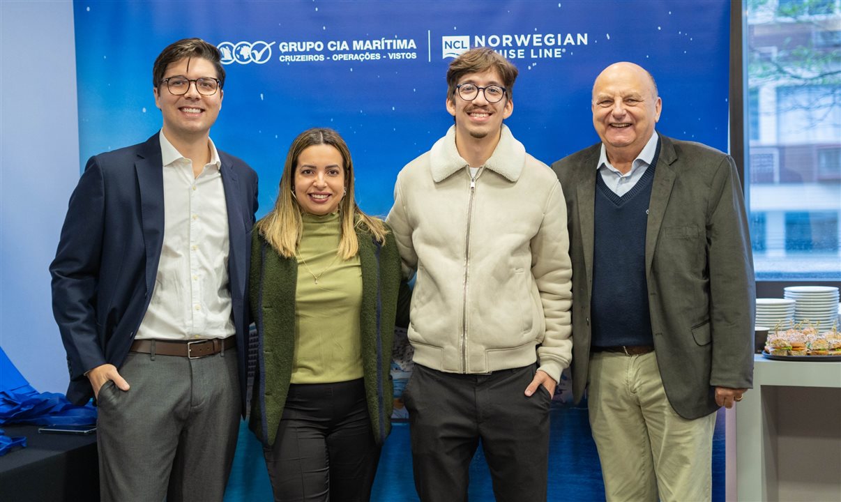 Bruno Voss, da Cia Marítima, Ludmila Vieira, da Norwegian Cruise Line Holdings, Arthur Pasetti da Pasetti Viagens, e Mauricio Voss