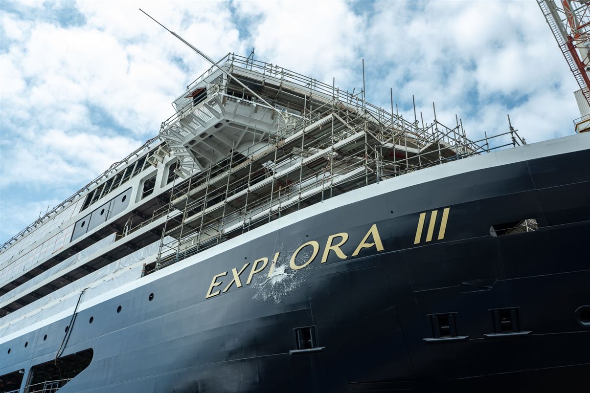 Cerimônia da primeira flutuação do Explora III, terceiro navio da Explora Journeys