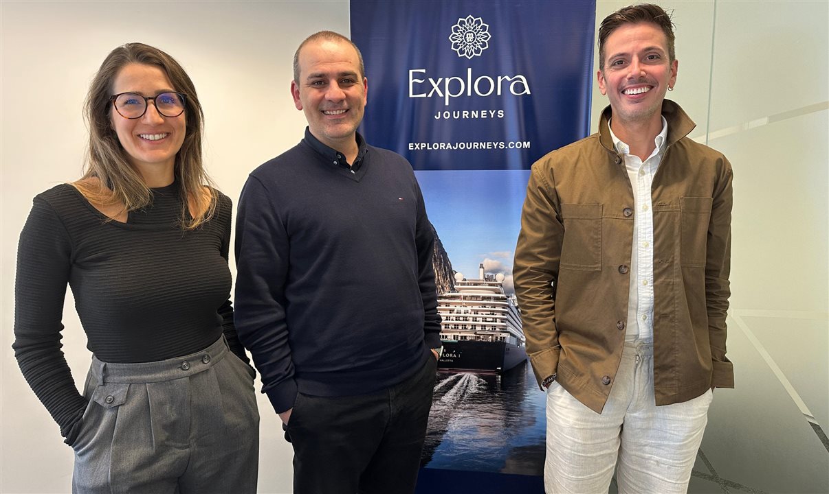 Time da Explora Journeys no Brasil: Mafê Trentin (Marketing e PR Lead), Daniel Nunes (Sales Support Specialist) e Flavio Corrêa (Business Relationship Lead)