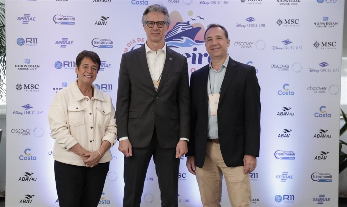 Cristina Fritsch, diretora da Abav-RJ, Marco Ferraz, presidente da Clia Brasil, e Marcelo Siciliano, presidente da Abav-RJ