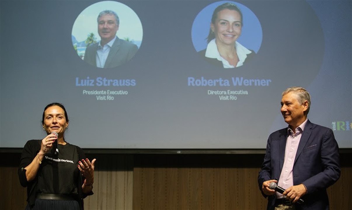 Roberta Werner, diretora-executiva do Visit Rio e Luiz Strauss, presidente-executivo do Visit Rio