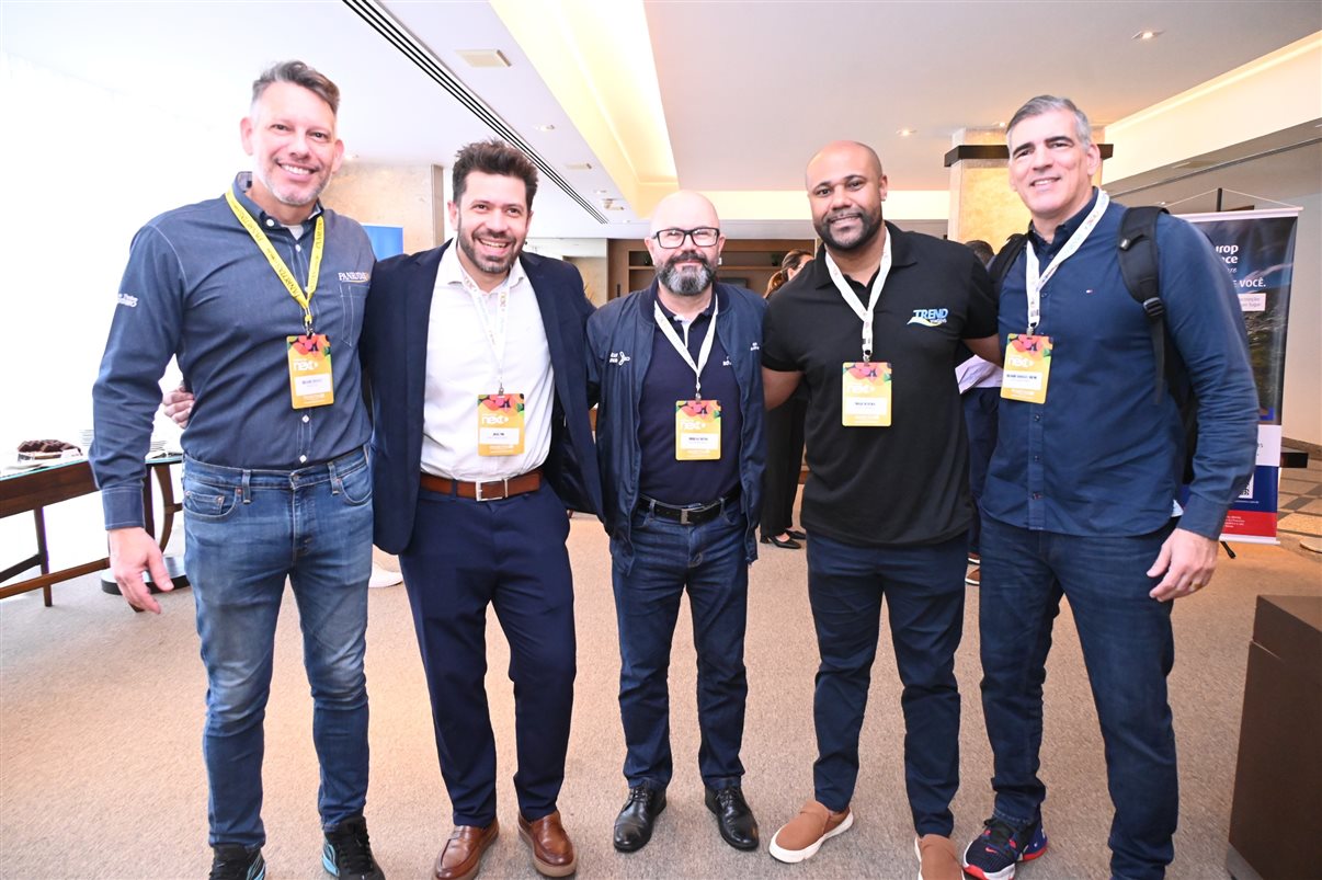 Ricardo Sidaras, da PANROTAS, João Pin, da Ancoradouro, Douglas Dutra, da Rextur Advance, Thiago Oliveira, da Trend, e Ricardo Bueno, da Ancoradouro