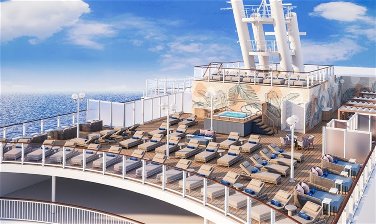 Projeção do Vibe Beach Club que agora estará disponível no Norwegian Jewel e Norwegian Pearl