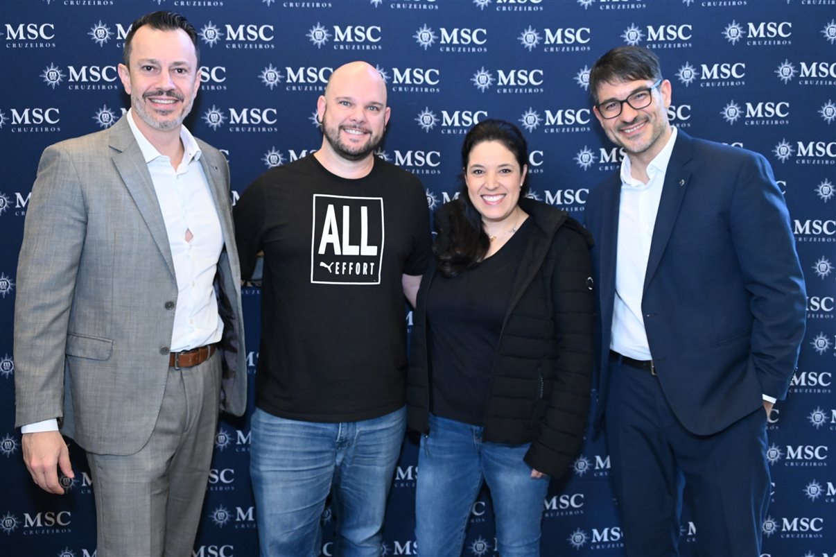 Carolina Putnoki, da Atout France, com Ignacio Palacios, Fernanda Zebral, Adrian Ursilli, Rafael Grosso e Eduardo Simões, da MSC Cruzeiros