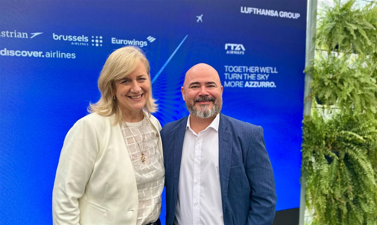 Annette Taeuber, do Lufthansa Group, e Murilo Cassino, da ITA Airways