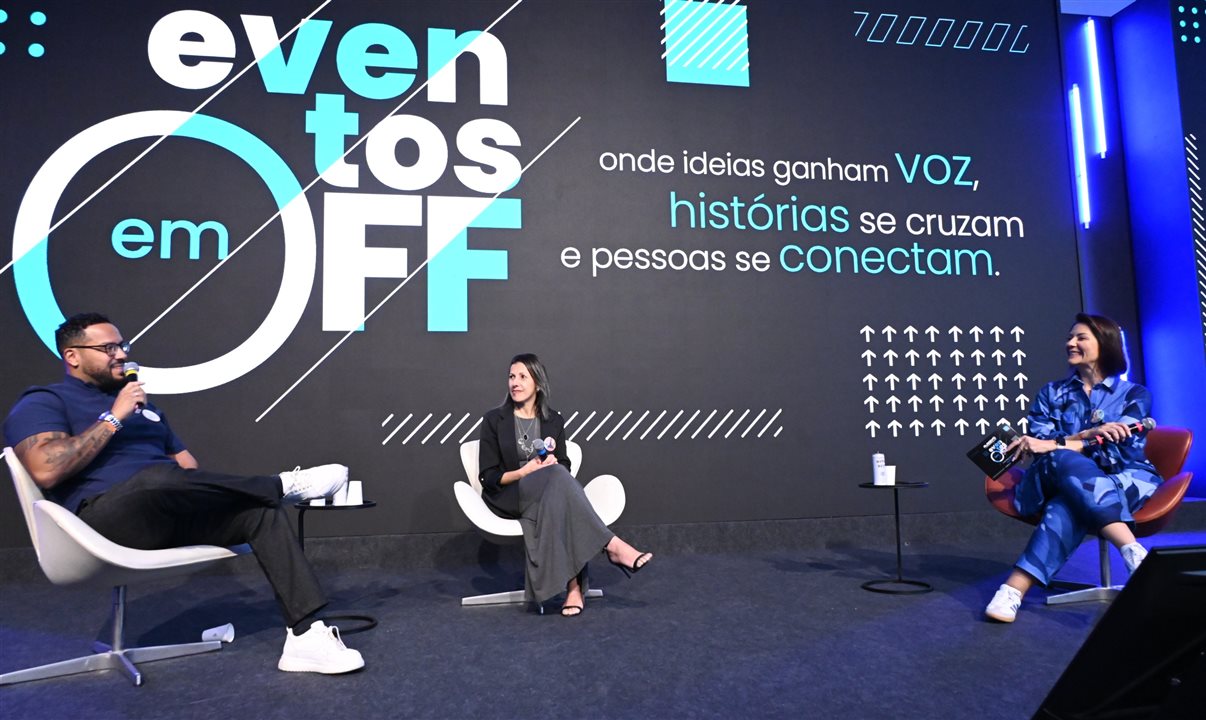 Luciano Balduíno, da Netflix, Daniela Lima, da FTD, e Luana Nogueira, da Alagev