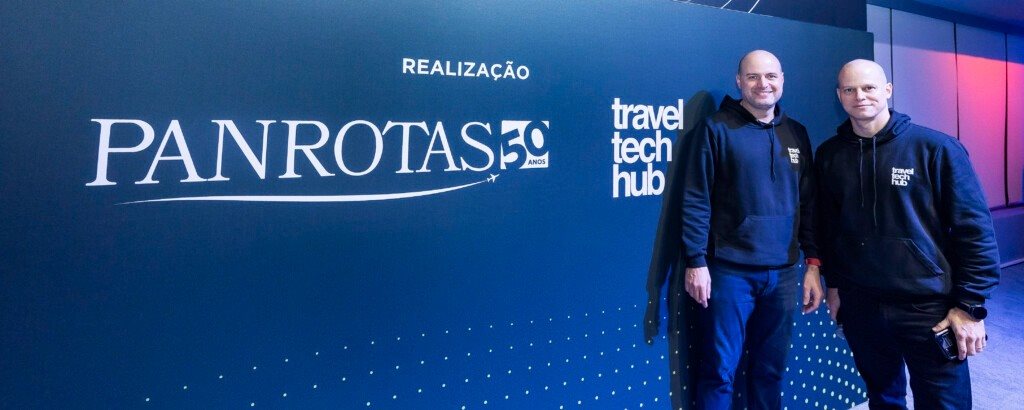 Alexandre Cordeiro, do Travel Tech Hub, e José Guilherme Alcorta, da PANROTAS