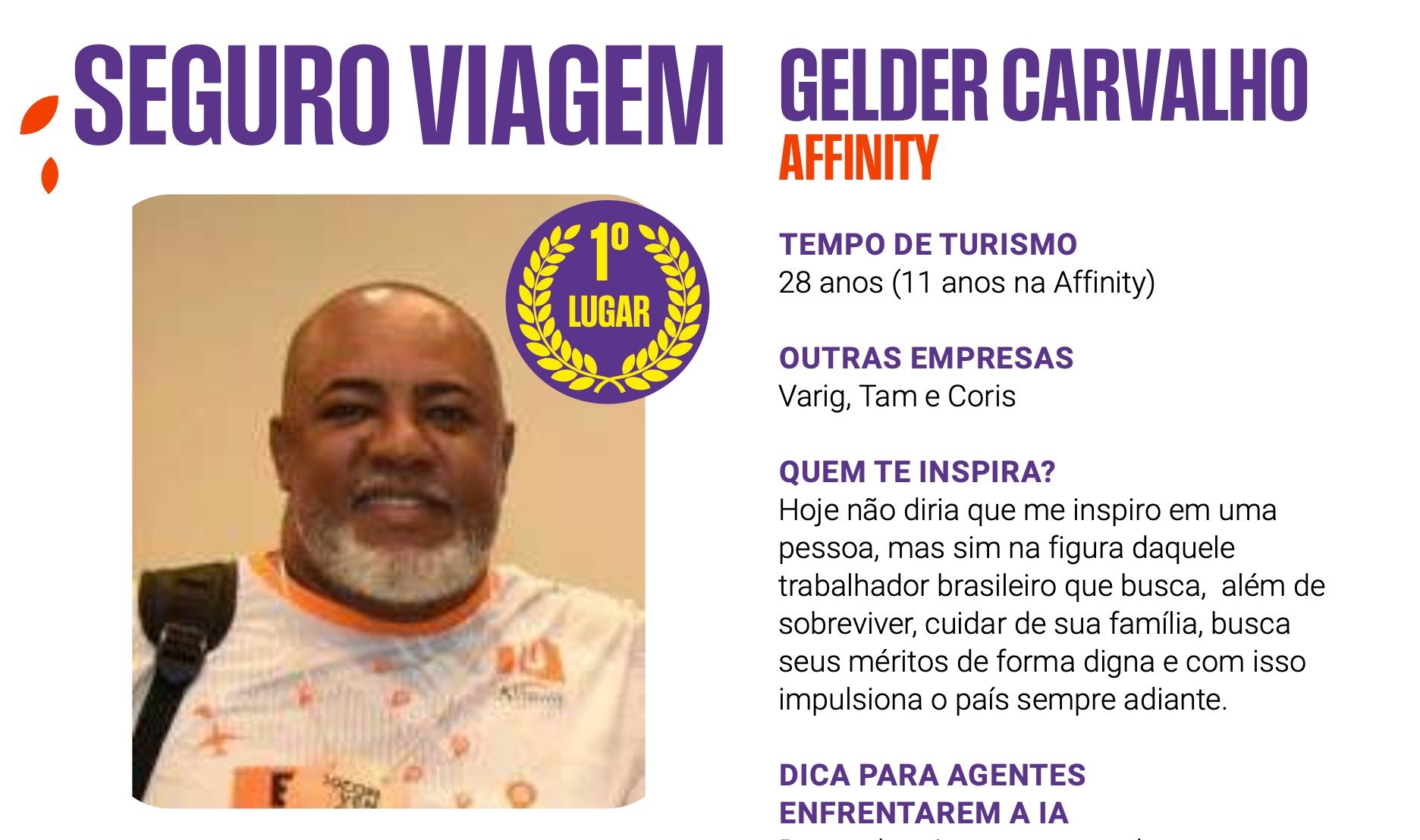 Gelder Carvalho, da Affinity, é o grande campeão do prêmio Melhores Promotores de Vendas 2025 na categoria Seguro Viagem para o Interior e Litoral de São Paulo