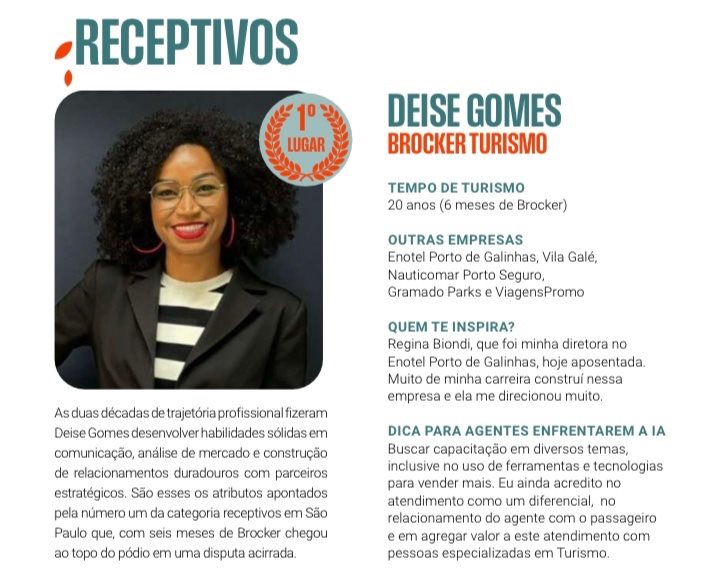 Deise foi a executiva mais votada entre os executivos de empresas de receptivo no mercado de São Paulo
