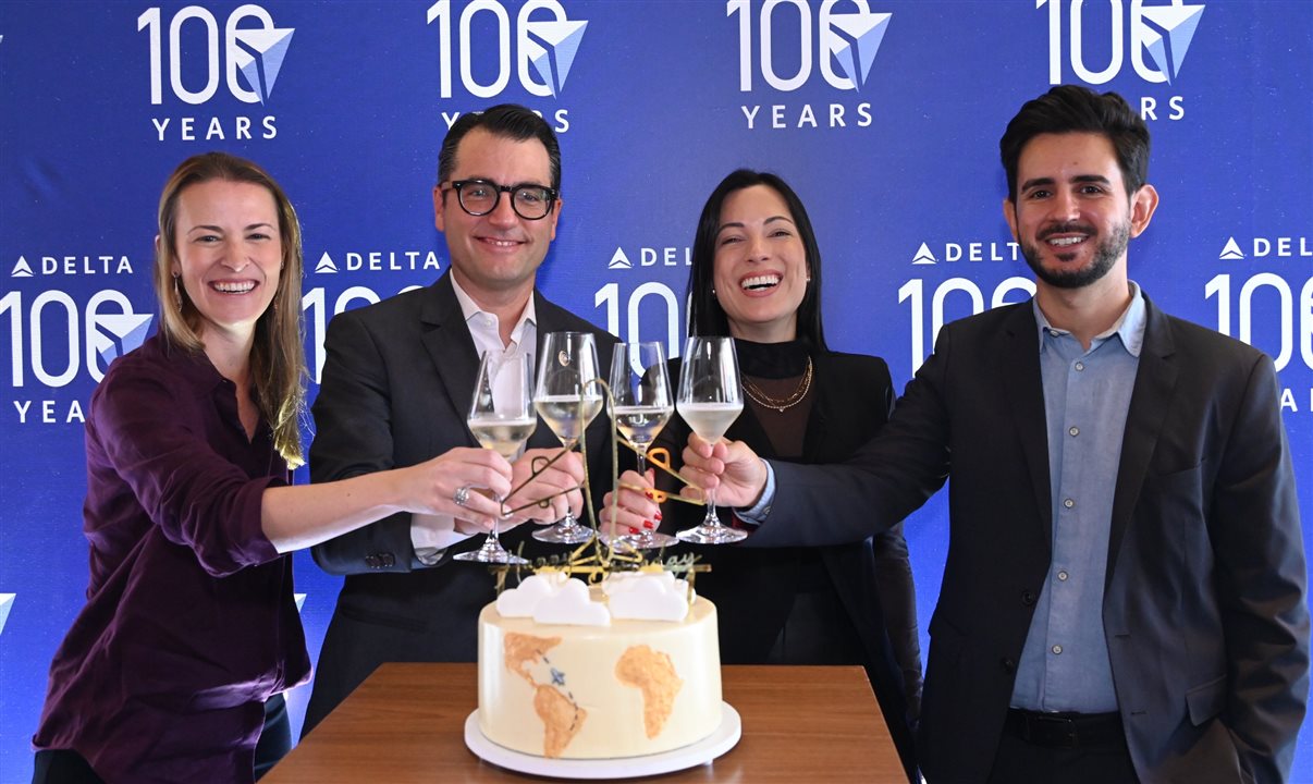 Gabriela Melo, gerente de Marketing, Maurício Parise, VP de Brand Experience, Eduarda Miranda, coordenadora de Marketing da Delta em Atlanta, e João Guimarães, gerente comercial Brasil da Delta