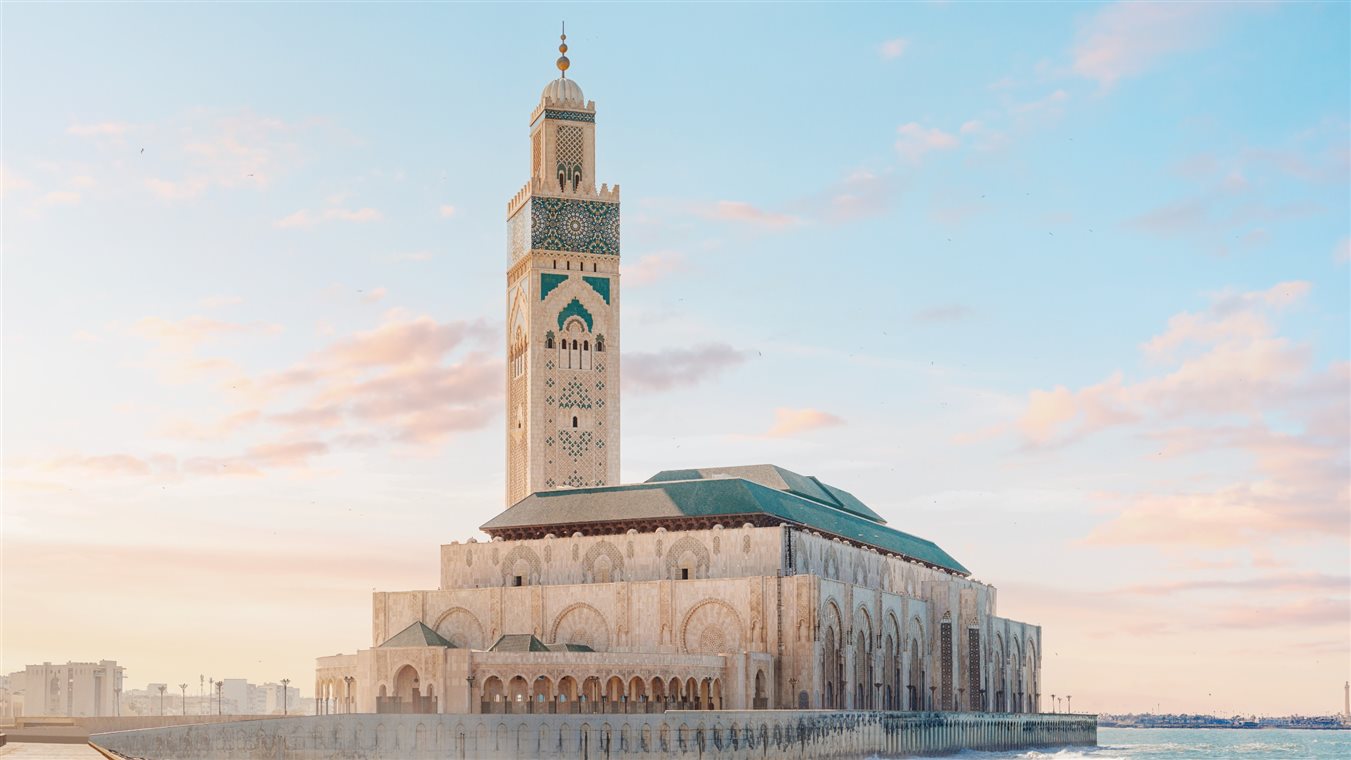 Mesquita Hassan II com vista para o Oceano Atlântico em Casablanca, Marrocos
