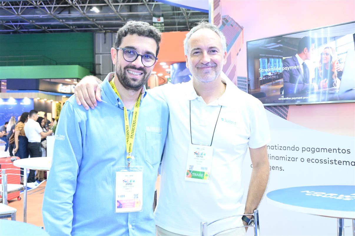 José Guilherme Alcorta, da PANROTAS, Daniel Almeida e Emerson Belan, da CVC Corp, Luiz Fernando Vieira, da Krooze, Paulo Papoy, da Krooze, Fabio Godinho, da CVC Corp, e Luis Ferrinho, da Omnibees