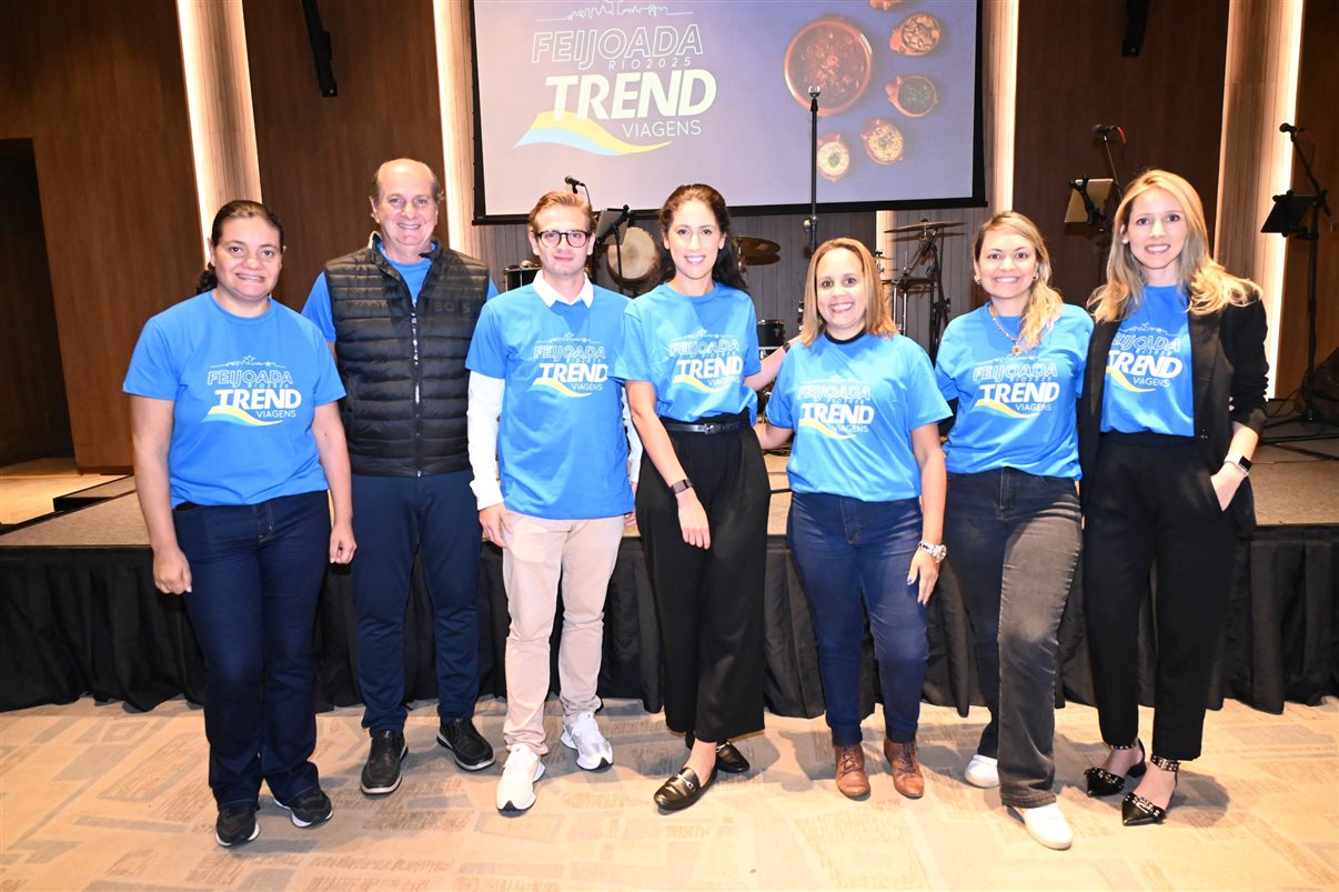 Jonathan Wommer, da CVC Corp, Vilma Paes, da Trend, Priscila Pereira, da Atlantica Hospitality, Andressa Justus, da Trend, Noah Britto, da Trend, e Danilo Tomazele, da Atlantica Hospitality