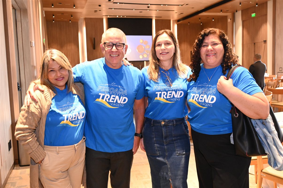 Jonathan Wommer, da CVC Corp, Vilma Paes, da Trend, Priscila Pereira, da Atlantica Hospitality, Andressa Justus, da Trend, Noah Britto, da Trend, e Danilo Tomazele, da Atlantica Hospitality