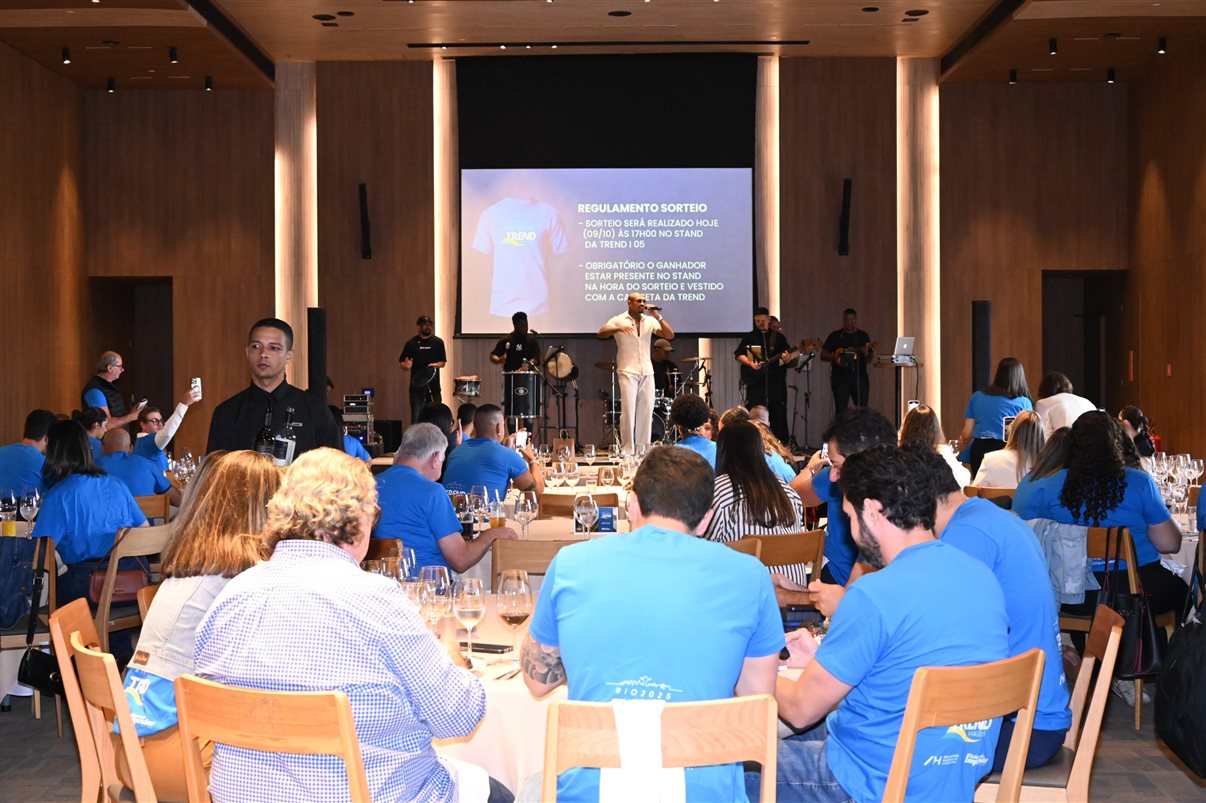 Jonathan Wommer, da CVC Corp, Vilma Paes, da Trend, Priscila Pereira, da Atlantica Hospitality, Andressa Justus, da Trend, Noah Britto, da Trend, e Danilo Tomazele, da Atlantica Hospitality