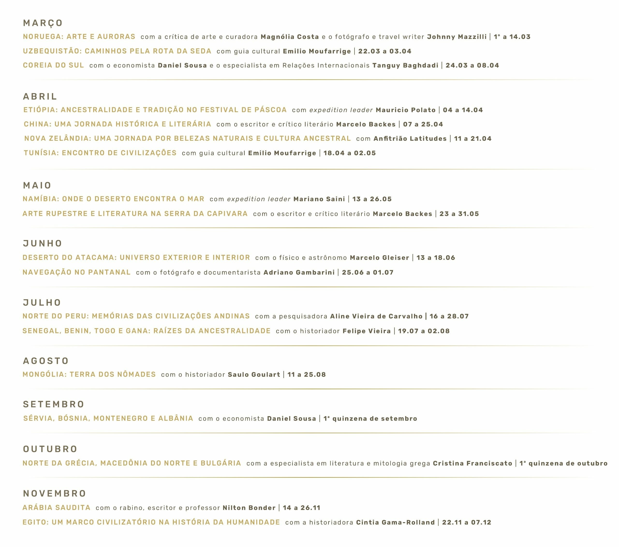 Calendário Latitudes 2026