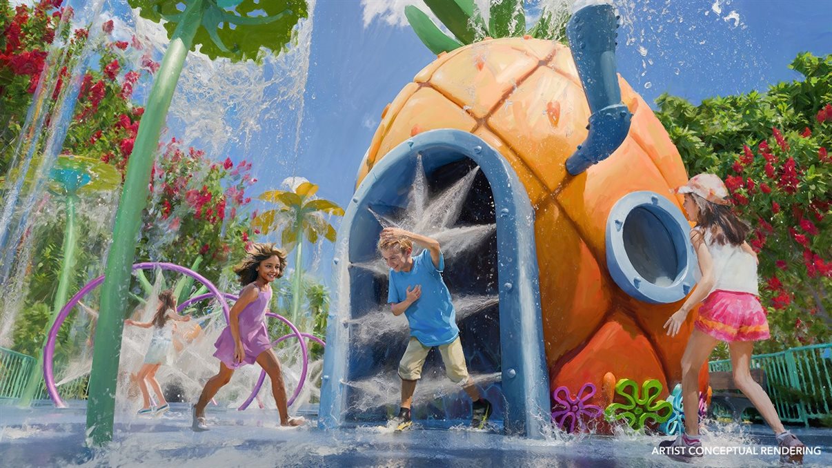 universal kidsaFechando o circuito de áreas temáticas, a Bikini Bottom de Bob Esponja Calça Quadrada será uma imersão completa no universo subaquático da Nickelodeon