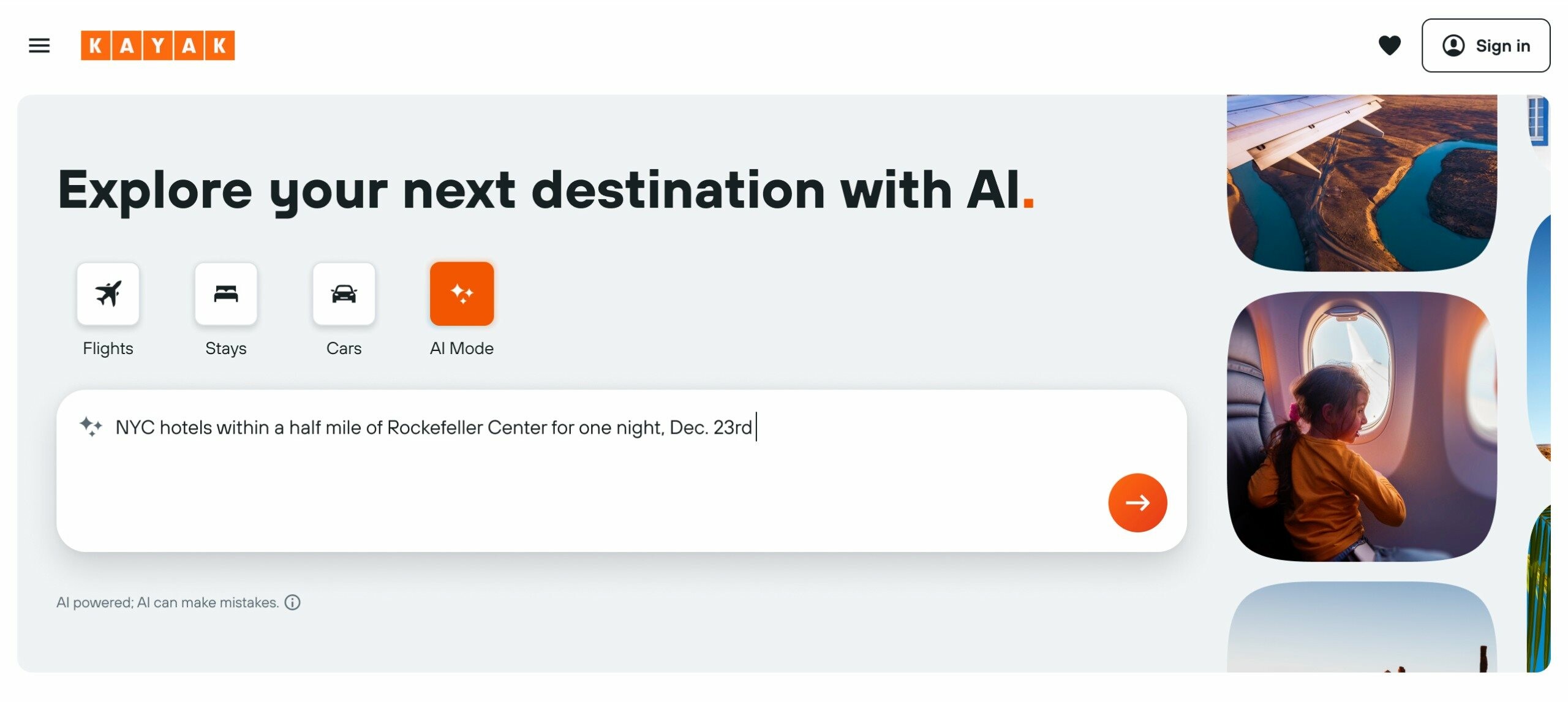 AI Mode no Kayak