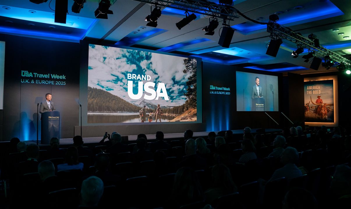 Fred Dixon apresenta a campanha durante o Brand USA Travel Week U.K. & Europe