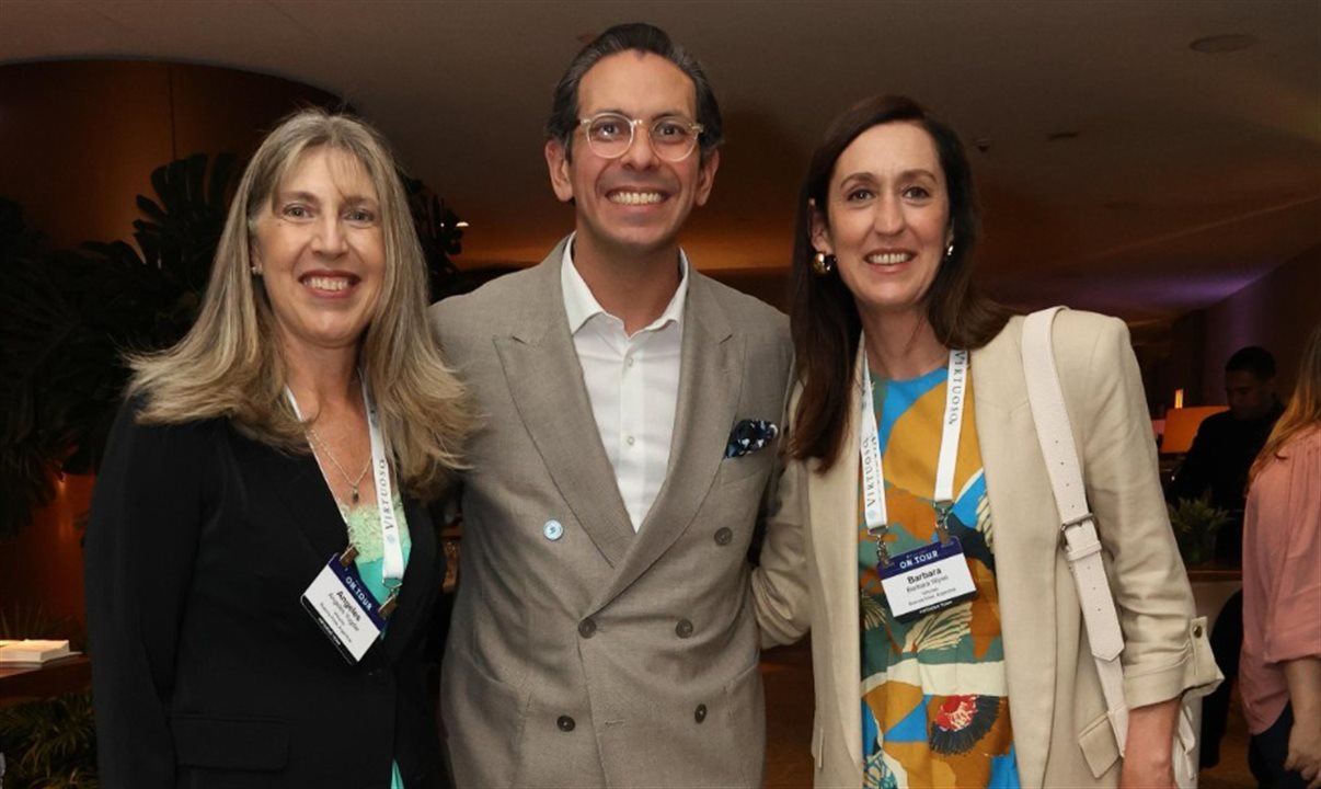 Netto Moreira, do cluster Luxo da Accor no Rio, entre Angeles Yugdar e Barbara Wyse, executivas da Virtuoso