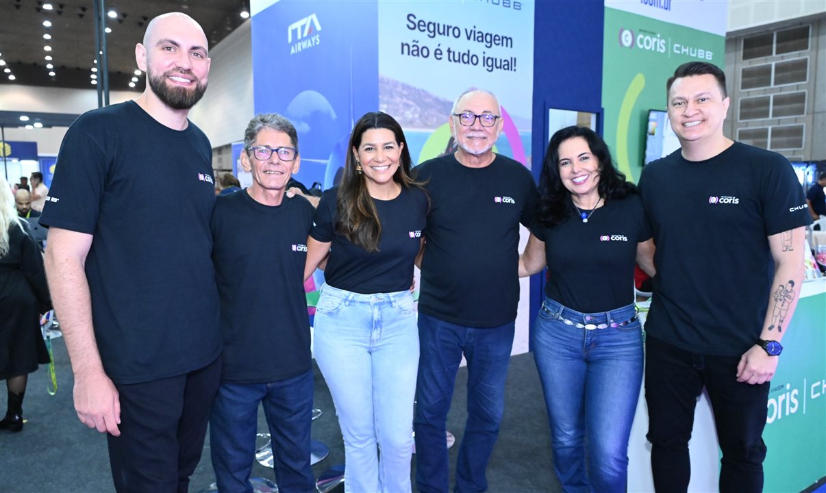 Equipe da Coris presente no BTM 2025: Carlos Giubine, Pedro Costa, Viviane Pereira, Rogério Leão, Claudia Brito e Gabriel Aparício