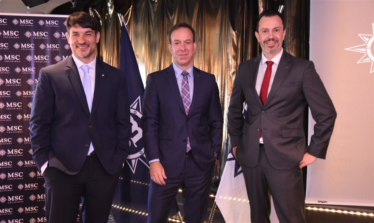 Ignacio Palacios, Adrian Ursilli e Eduardo Mariano, diretores da MSC no Brasil