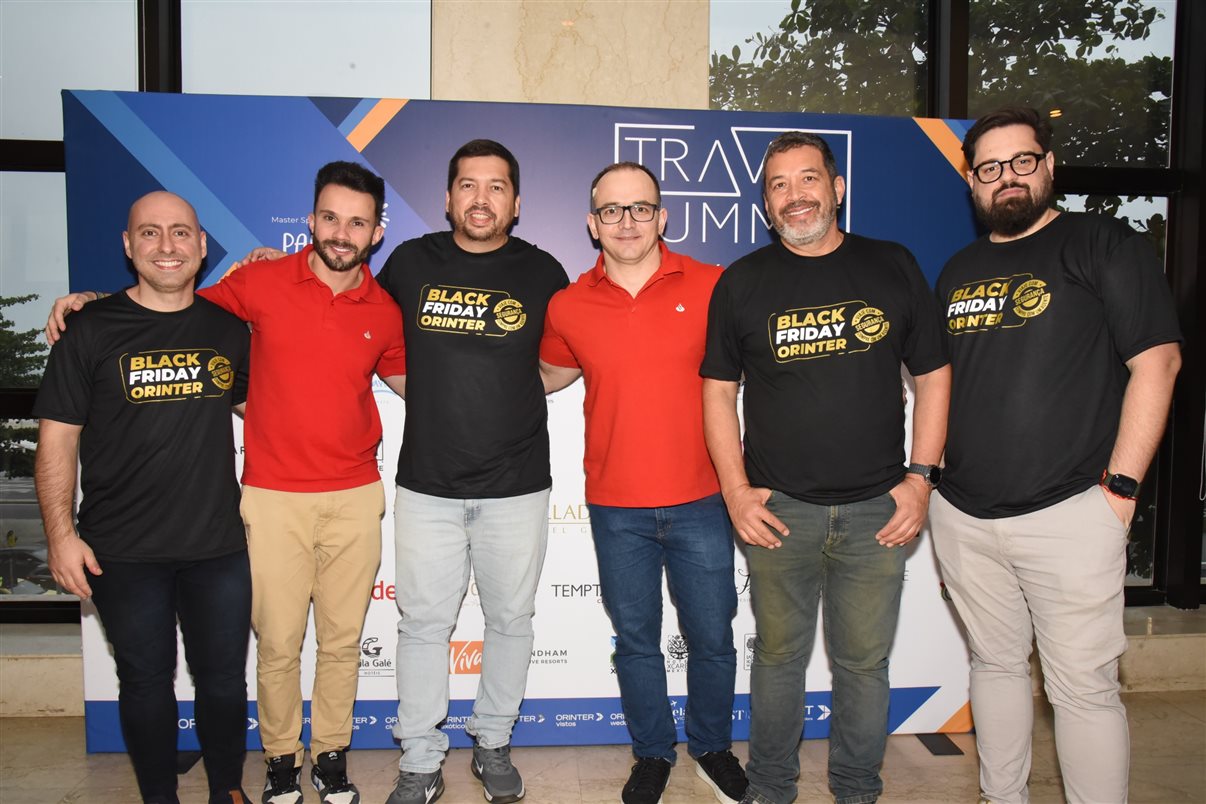 Elias Sarantopoulos, da Orinter, Diogo Marinho, do Santander, Vinícius Chagas, da Orinter, Eduardo Nieri, do Santander, Jorge Souza, da Orinter, e Rodrigo Andrade, da Orinter