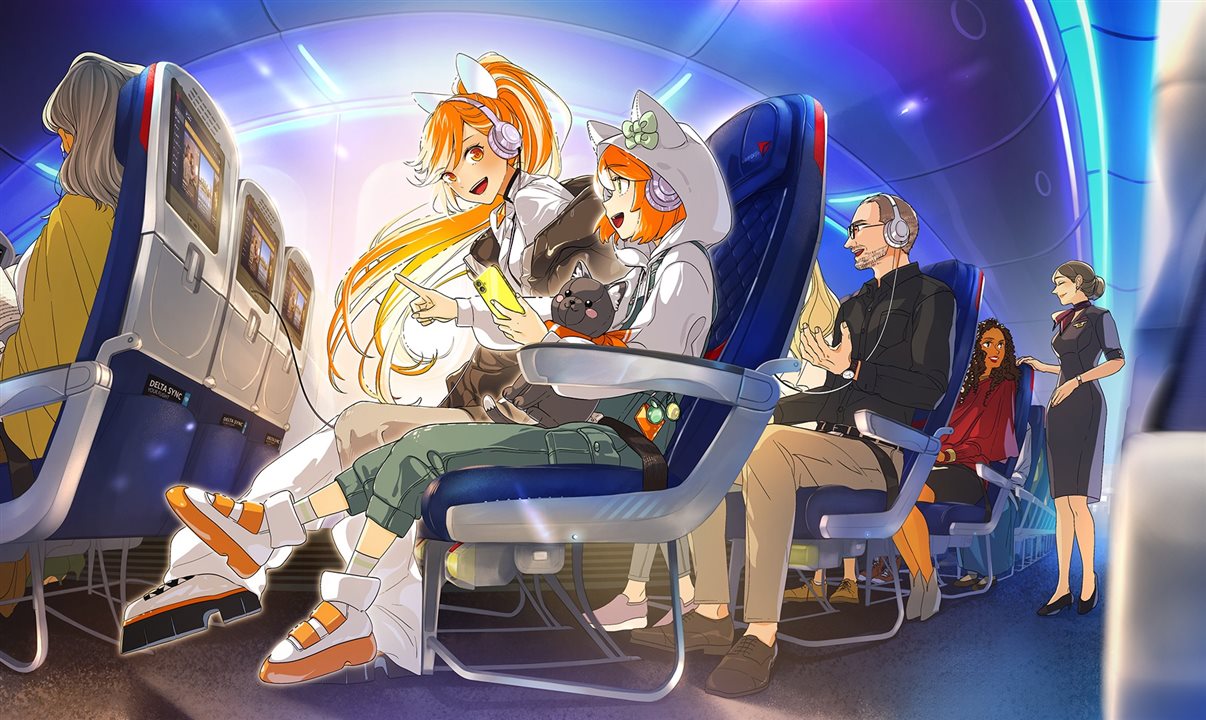 Já é possível encontrar Hime (à esquerda), personagem original da Crunchyroll, e sua irmã Sudachi, entre muitos outros personagens dos animes nos voos da Delta