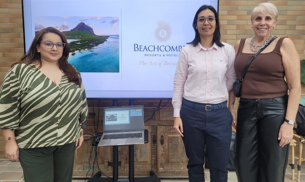 Maryon Machado, relações públicas da Boarding Gate, Clyanne Ah Youne, gerente de Vendas da Beachcomber Hotels & Resorts, e Christina Kler, diretora da Boarding Gate