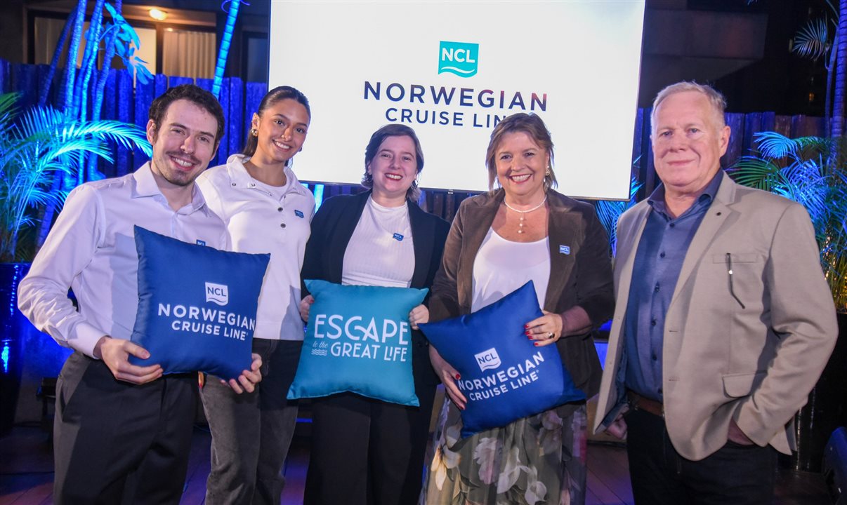 Davi Largman, Mikelly Araújo, Fernanda Coelho, Estela Farina e Andre Mercanti, da NCL no Brasil