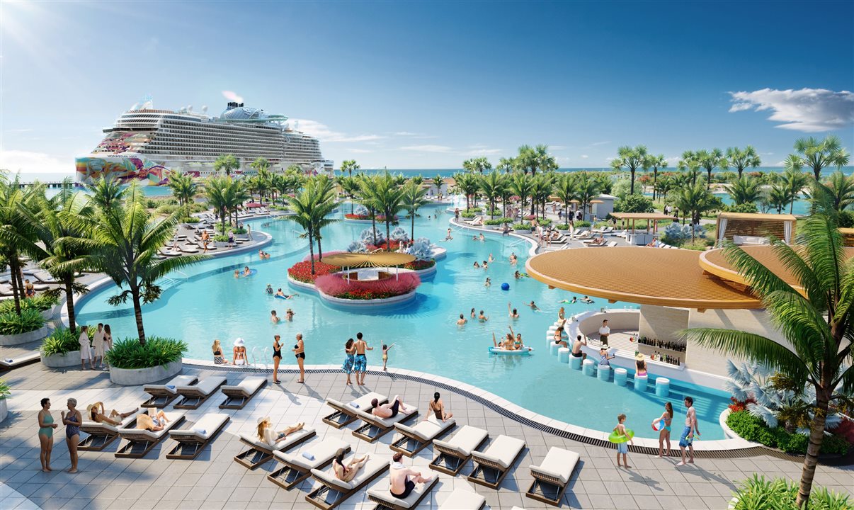 Nova piscina da ilha privativa da NCL nas Bahamas