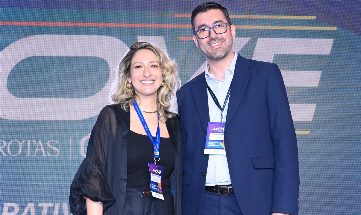 Jacqueline Conrado, country manager da United Airlines no Brasil, e Marcos Marques, diretor comercial da BCD Travel