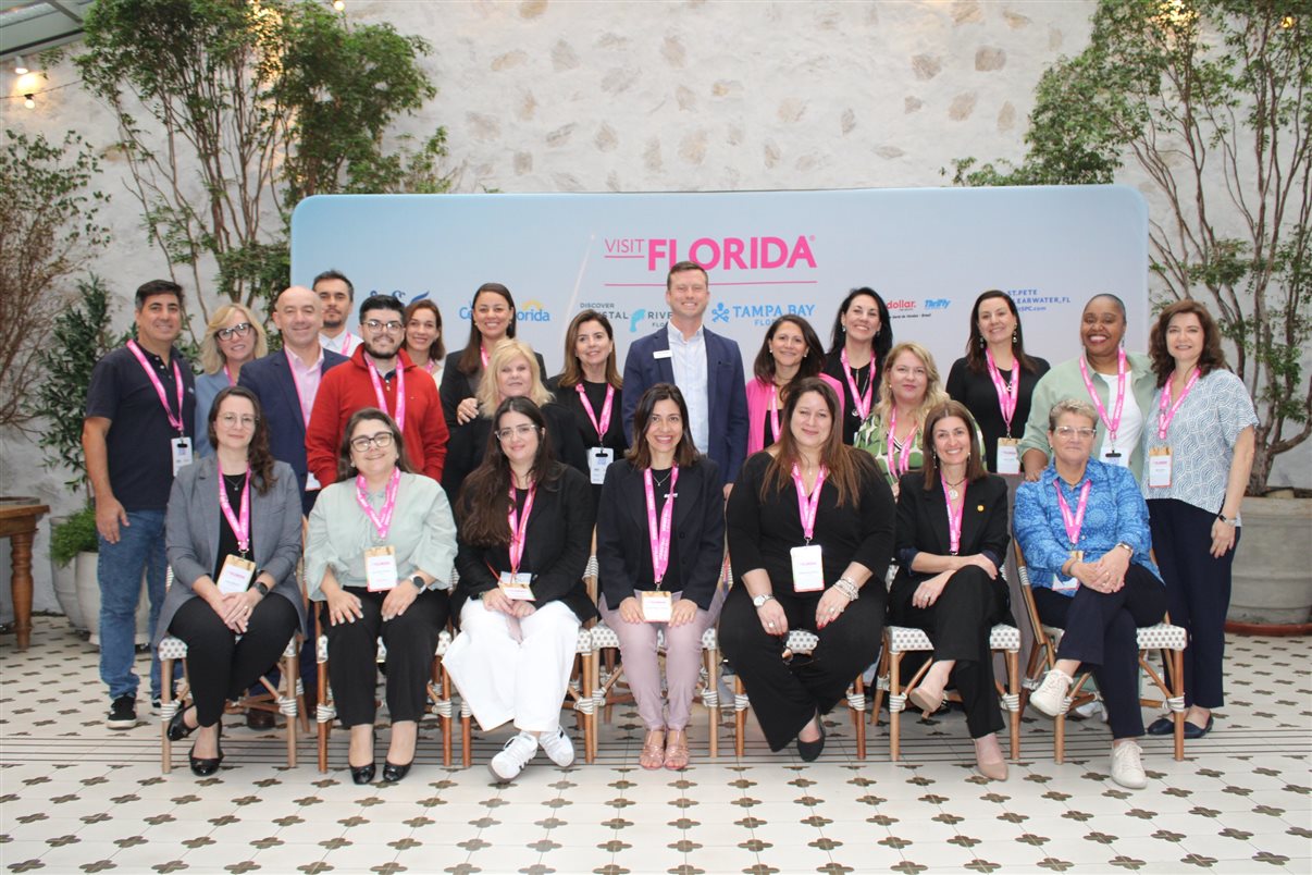 Equipe do Visit Florida e parte dos operadores que participam hoje de uma rodada especial com parceiros do estado da Flórida