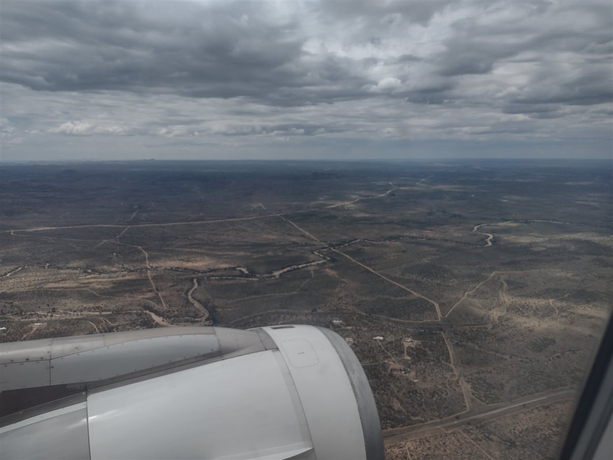 Primeira vista do território da Namíbia desde o jato da South African Airways (SAA)