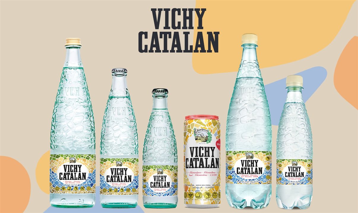 Embalagens da marca de água mineral Vichy Catalán