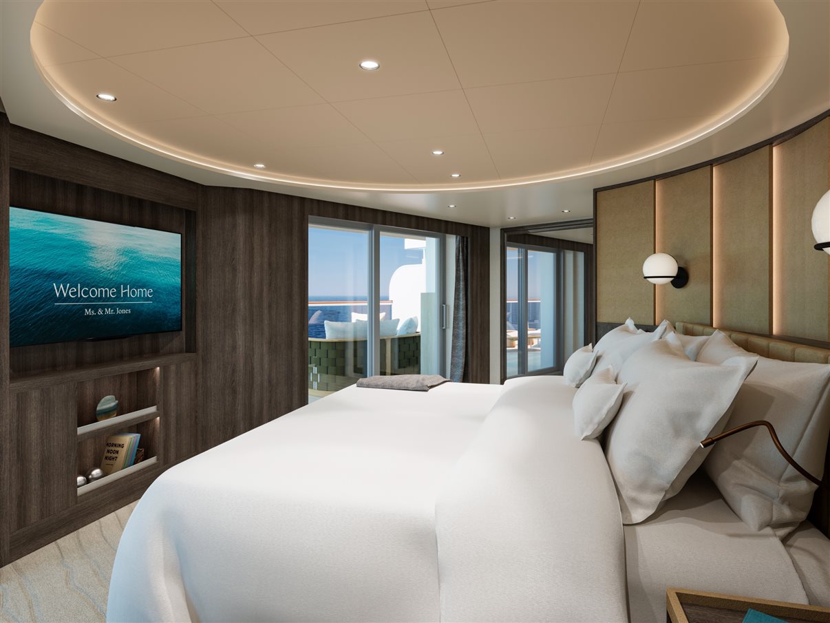 As acomodações contam com vista para o oceano, terraços privativos e banheiros com pias duplas