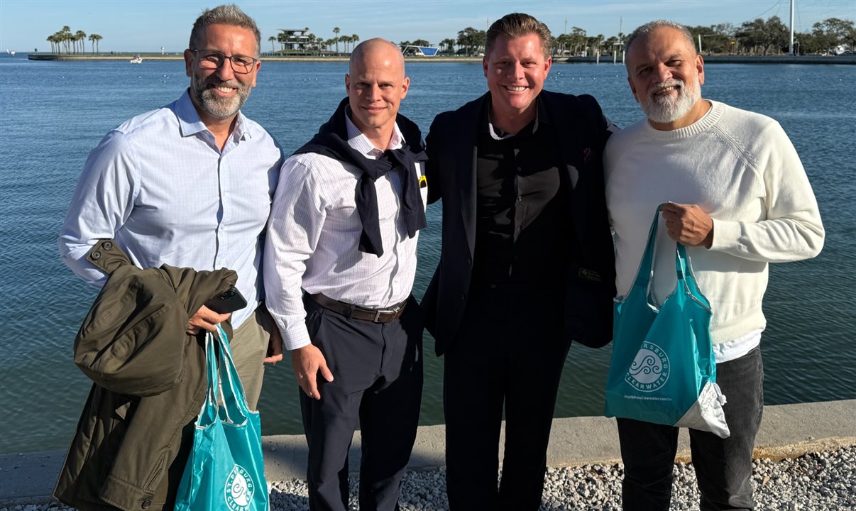 Brian Lowack, presidente e CEO do Visit St Pete Clearwater, com Adrian Bertini, José Guilherme Alcorta e Artur Luiz Andrade, da PANROTAS