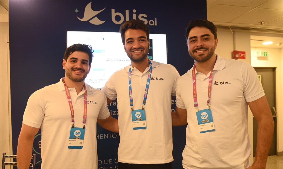 Rodrigo Cioffi (COO), Rafael Cohen (CEO) e Luiz Antunes (CTO), da Blis AI, no Lacte 21