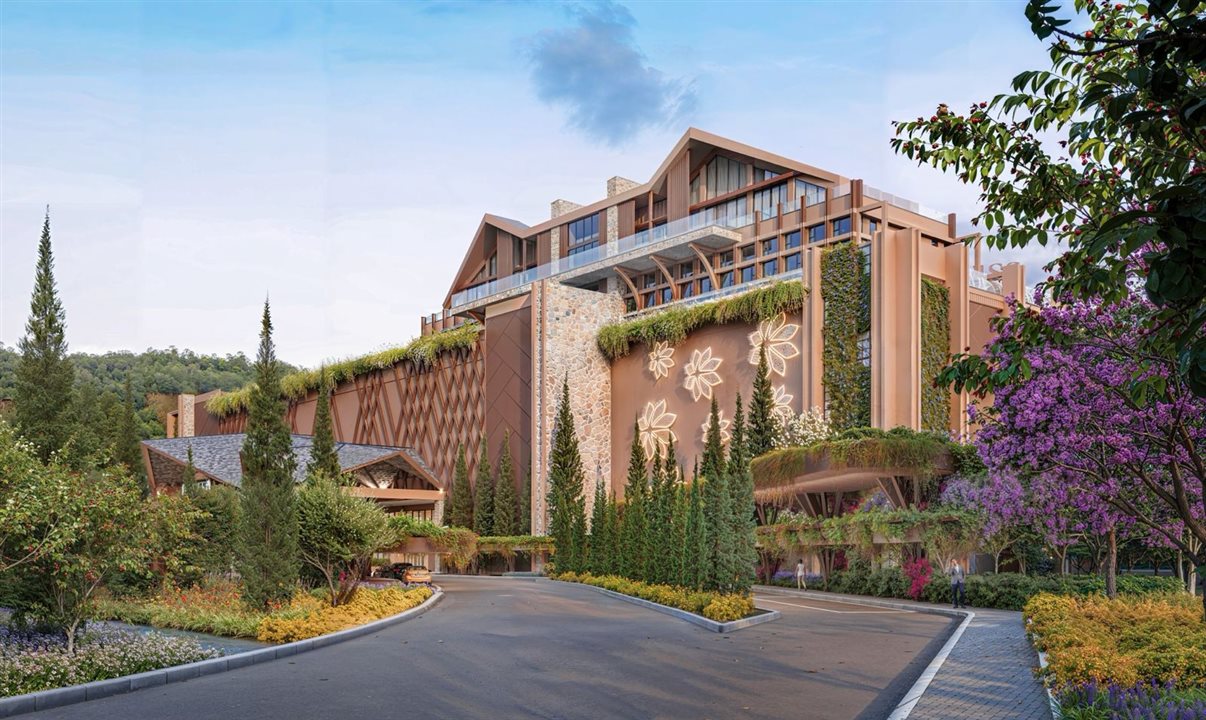 Projeção de como ficará a fachada do resort que terá 288 suítes para hospedagem