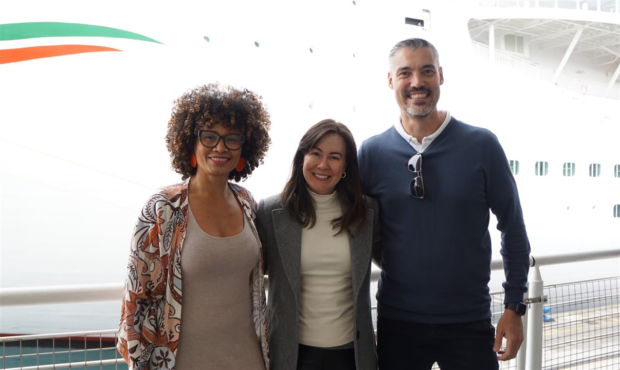 Dorivania Morais, da Costa Cruzeiros, Carla Marin, da ITA Airlines, e Vinicius Freitas, da Costa Cruzeiros