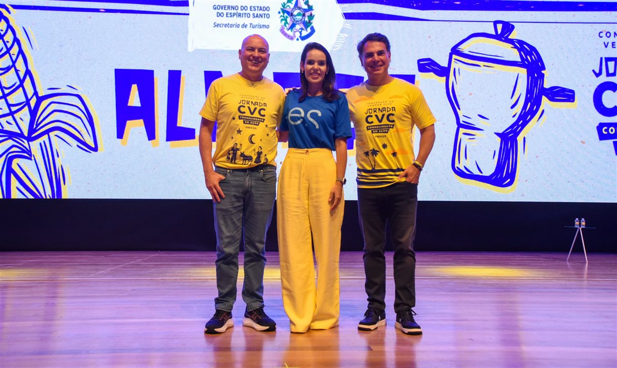 Lorena Vasques entre Fabio Mader e Emerson Belan, da CVC