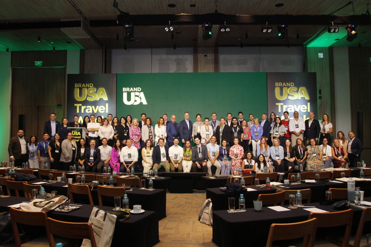 Time do Brand USA, destinos norte-americanos e toda a delegação que participa do Brand USA Travel Week 2026 na América do Sul