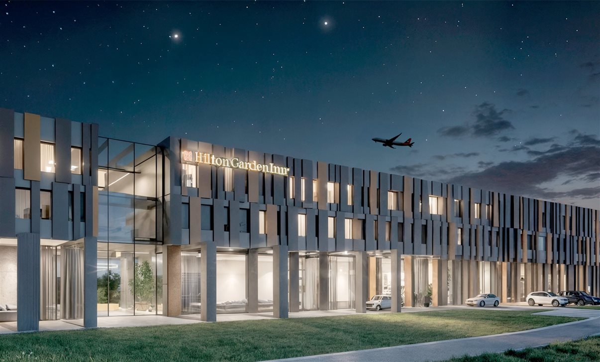 Projeção do Hilton Garden Inn no Aeroporto de Florianópolis, com previsão de abertura para 2028