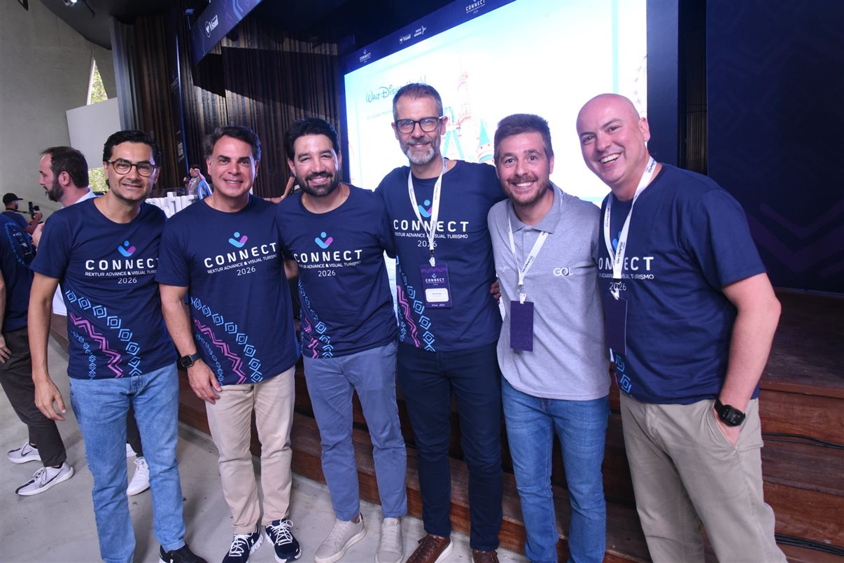 Marcelo Sacchitiello, da Rextur Advance, Emerson Belan, da CVC Corp, Hugo Lagares, da Visual Turismo, Marvio Mansur, da Rextur Advance, Danilo Barbizan, da Gol, e Fabio Mader, da CVC Corp