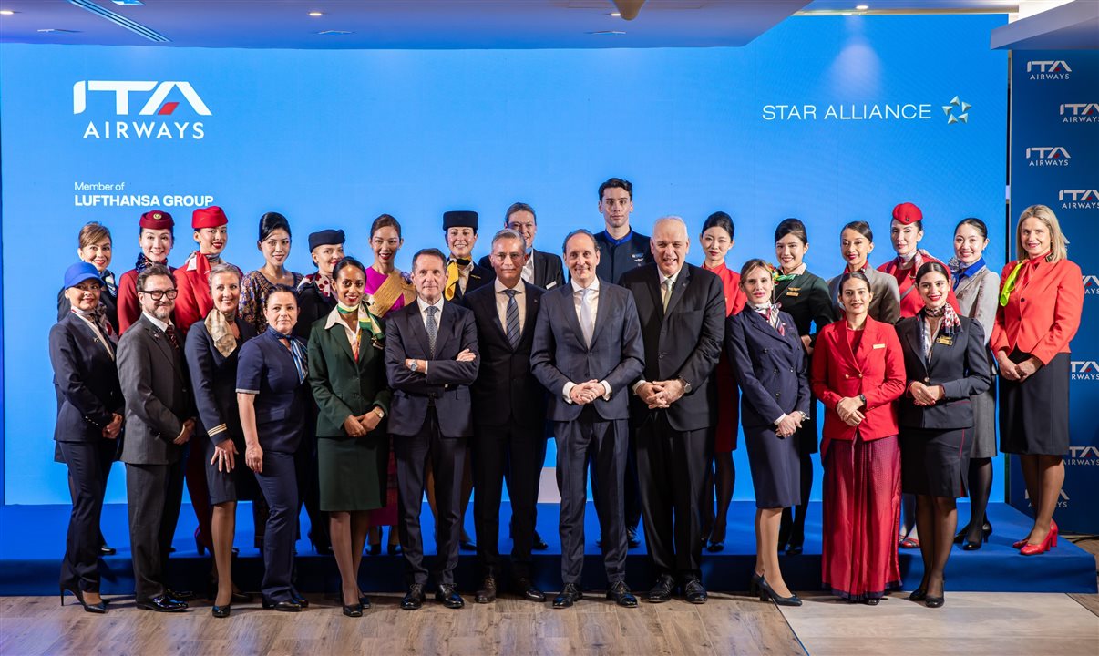 Evento de celebração da entrada da ITA Airways na aliança contou com a presença do CEO e diretor geral da ITA Airways, Joerg Eberhart, do CEO da Star Alliance, Theo Panagiotoulias, e do diretor comercial do Grupo Lufthansa, Dieter Vranckx, além de representantes da imprensa e convidados institucionais